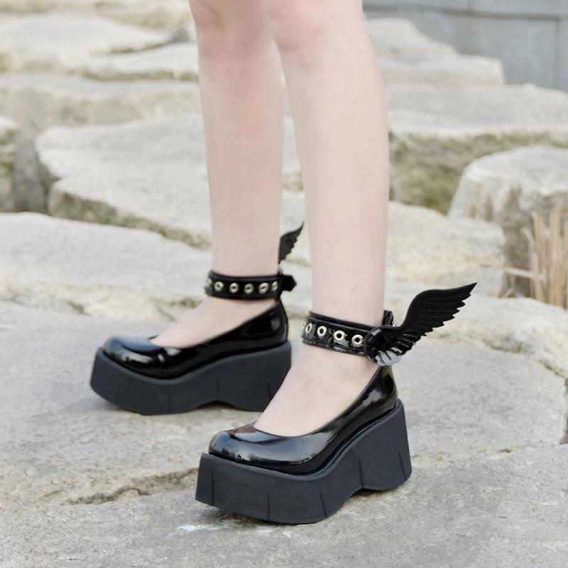 Black Wing Lolita Platform Shoes