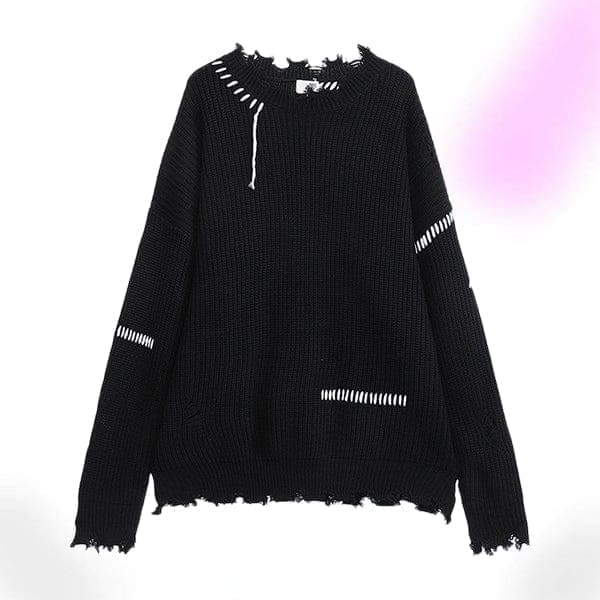 Hailey Black Distressed Knit Sweater