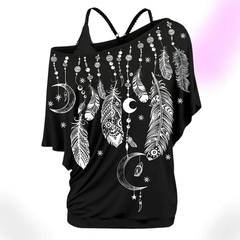 Moon Feathers Wide Shoulder Top