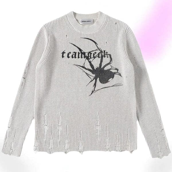 Punk Spider Distressed Knitted Sweater