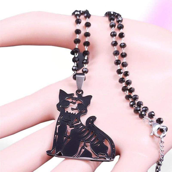 Gothic Cat Skeleton Necklace