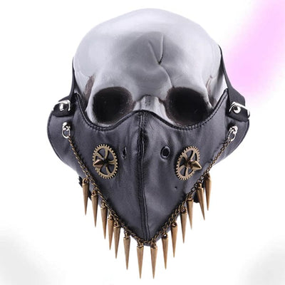 Rivets Chain Black Leather Mask