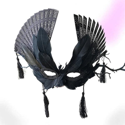 Black Feather Fan Mask