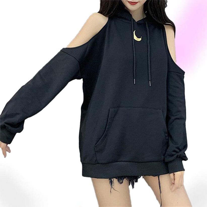 Moon Mystery Cold Shoulder Hoodie | Oversized Hoodie - Gothic Babe Co