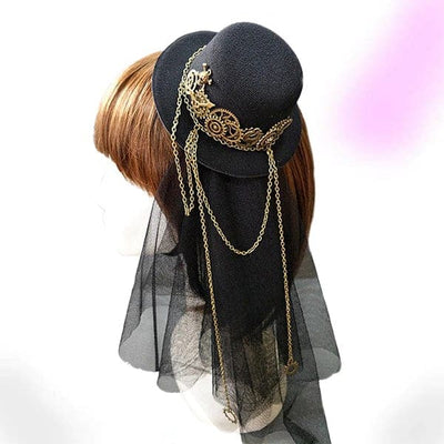 Noir Steampunk Mini Top Hat With Veil