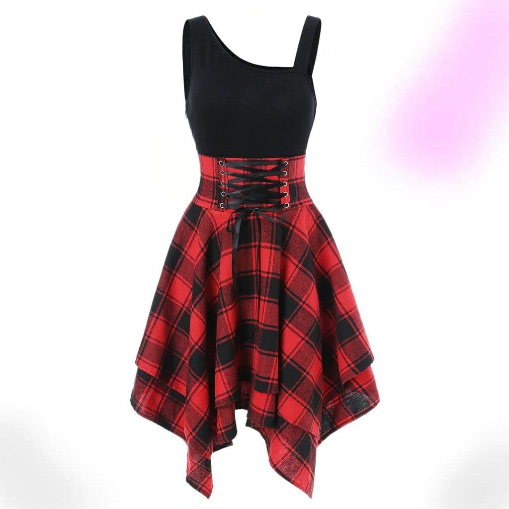 Euphoria Asymmetric Plaid Mini Dress