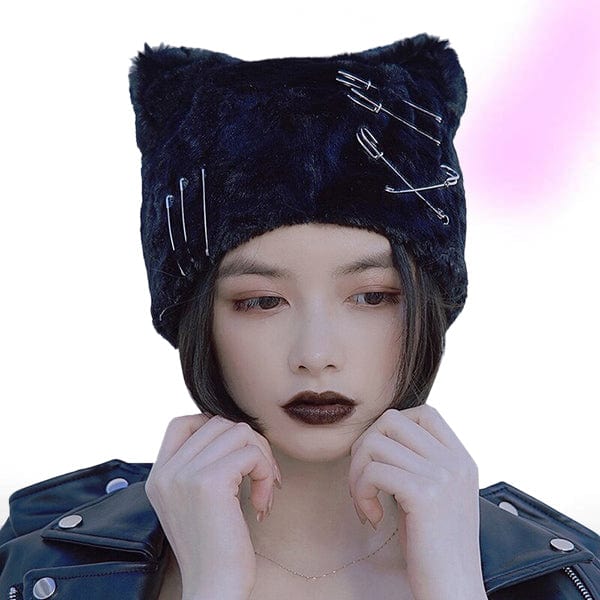 Dark Cat Ear Fluffy Hat