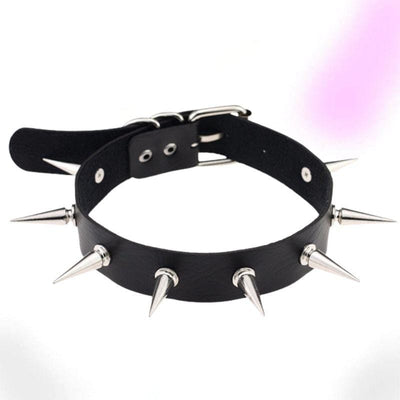 Silver Spiked Leather Choker