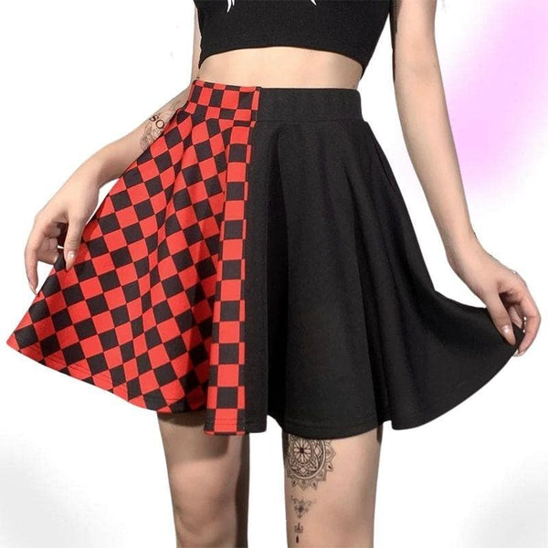 Red & Black Gothic Checkered Skirt