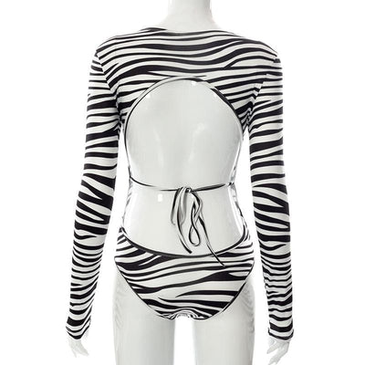 Nude Zebra Backless Bodysuit