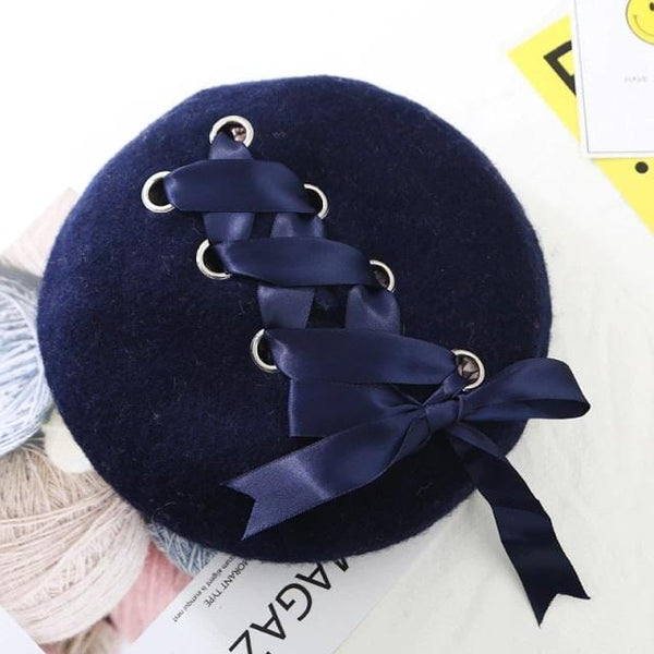 Cute Lace-up Wool Beret