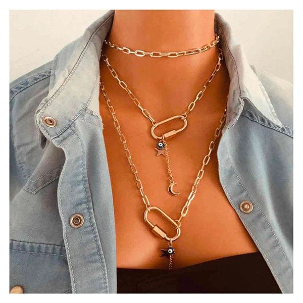 Carabiner Layered Chain Necklaces