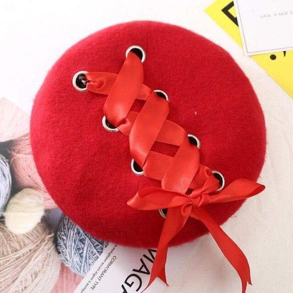 Cute Lace-up Wool Beret