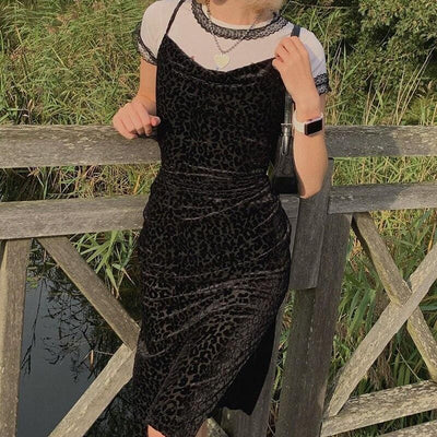 Black Leopard Midi Dress