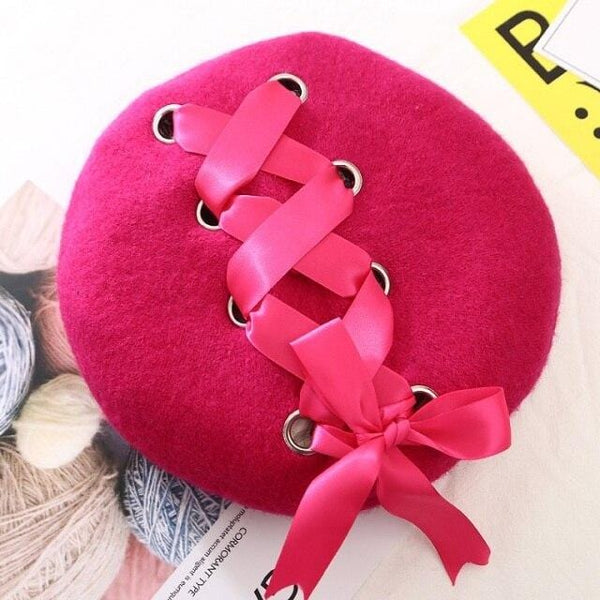 Cute Lace-up Wool Beret