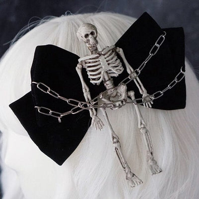 Chained Skeleton Bow Hair Clip