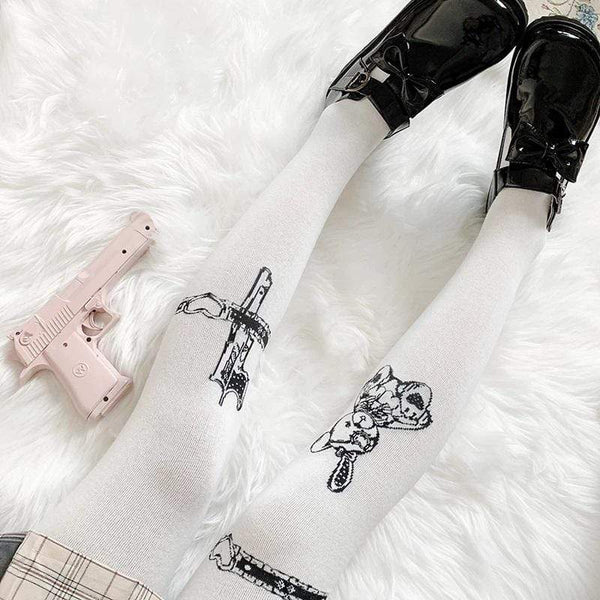 Assassination Rabbit Print White Socks