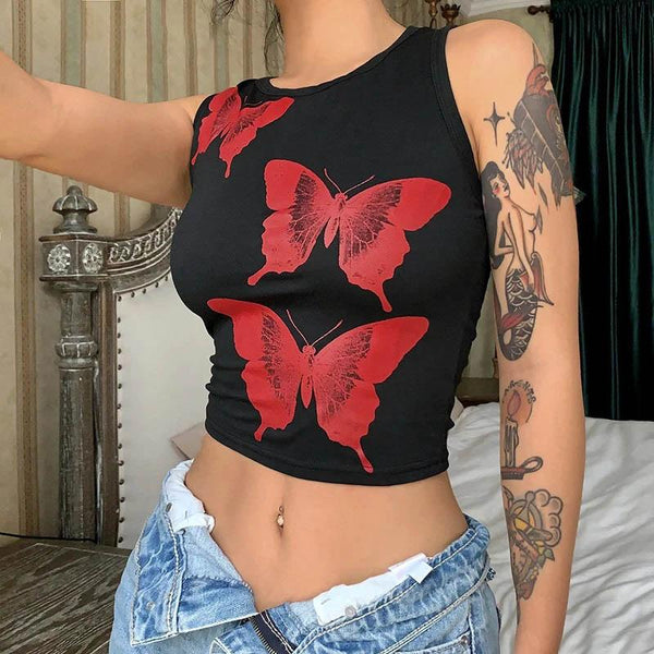 Butterfly Print Sleeveless Tank Top