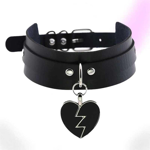 Broken Heart Leather Choker