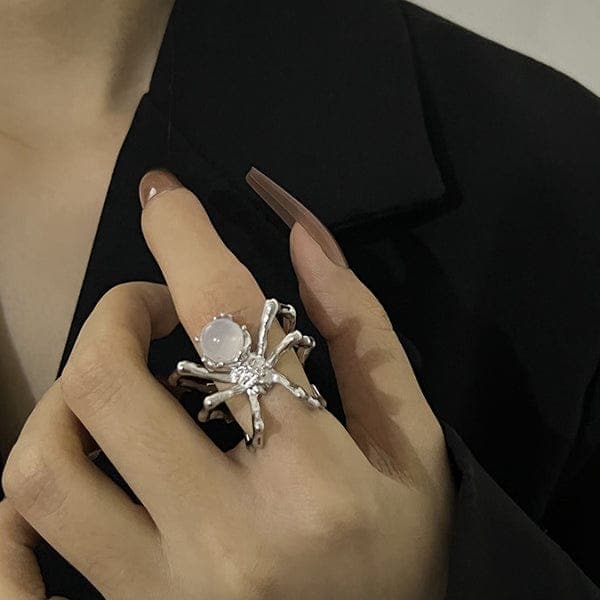 Crystal Ball Spider Ring