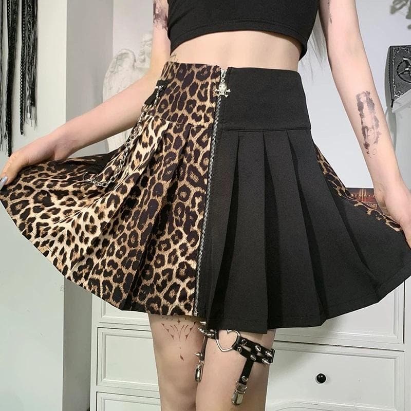 Leopardess High Waist Pleated Skirt