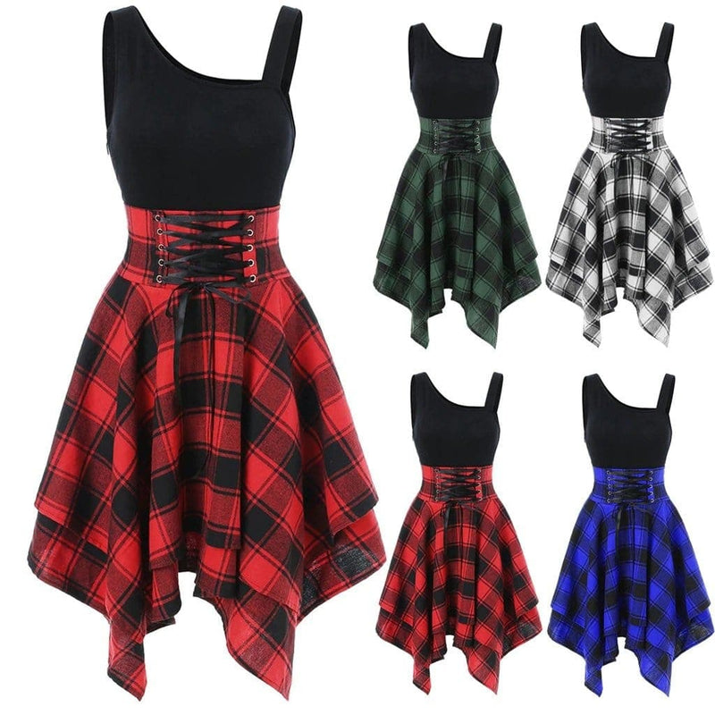 Euphoria Asymmetric Plaid Mini Dress