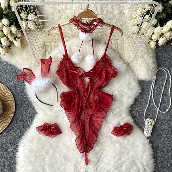 Gothic Valentine Lace Bodysuit Set