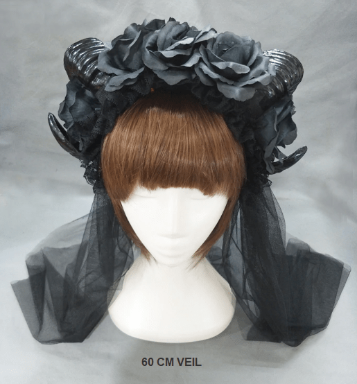 Bold Black Witches Horns Headress (Optional Veil)