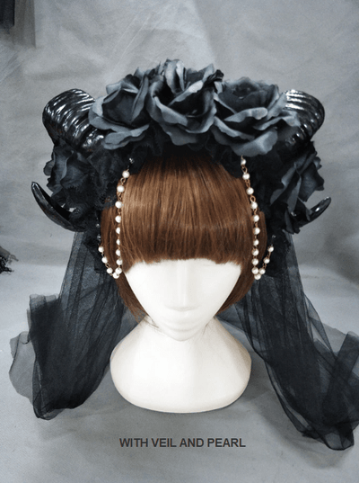 Bold Black Witches Horns Headress (Optional Veil)