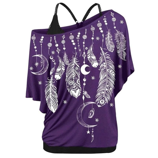 Moon Feathers Wide Shoulder Top