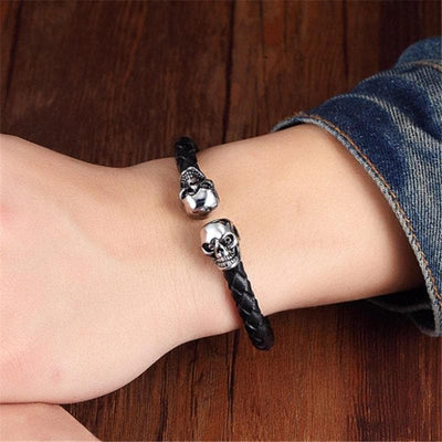 Old Skull Braided Leather Bracelet