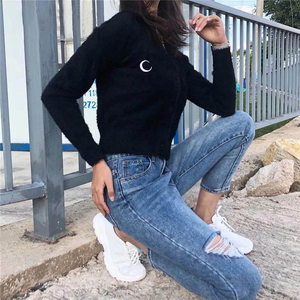 Black Crochet Moon Sweater