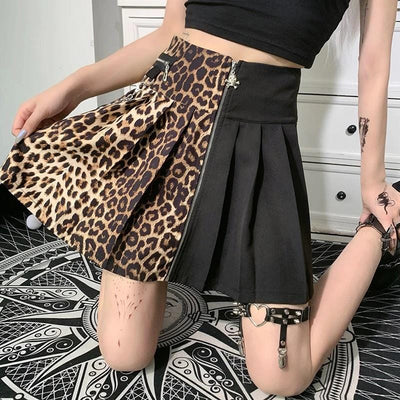 Leopardess High Waist Pleated Skirt