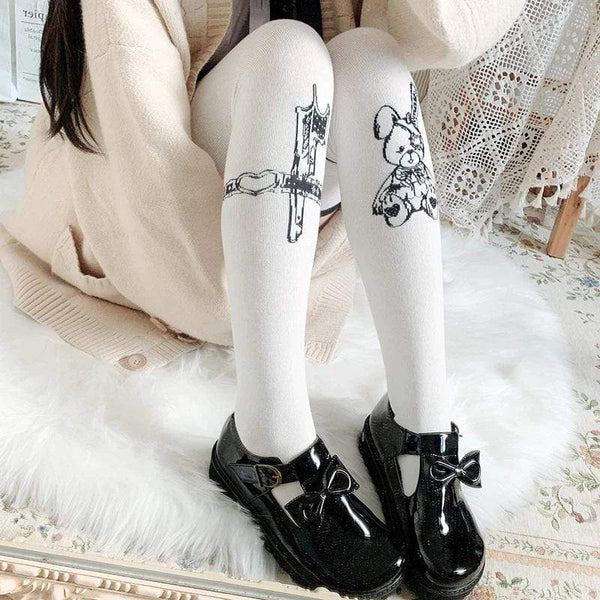 Assassination Rabbit Print White Socks