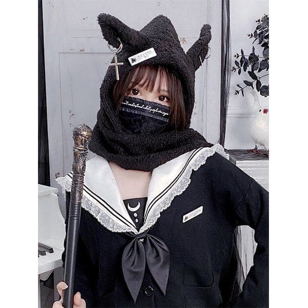 Harajuku Bunny Rabbit Ear Hoodie With Scarf