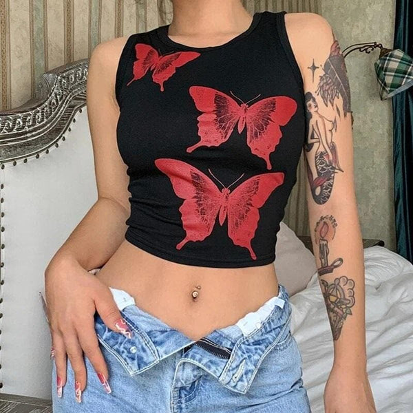 Butterfly Print Sleeveless Tank Top