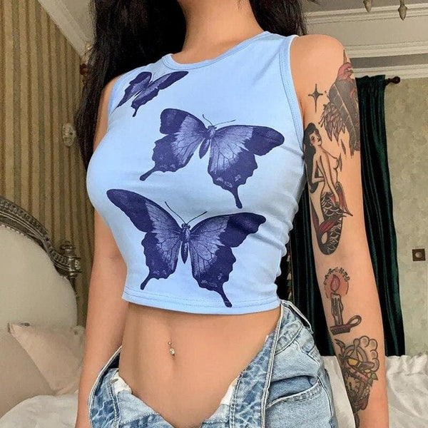 Butterfly Print Sleeveless Tank Top