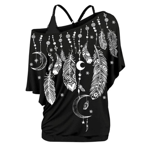 Moon Feathers Wide Shoulder Top