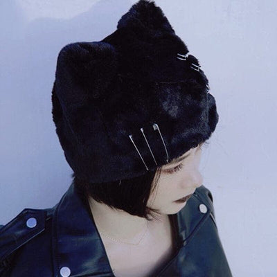 Dark Cat Ear Fluffy Hat