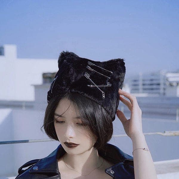 Dark Cat Ear Fluffy Hat