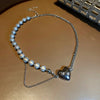 Layered Faux Pearl Heart Pendant Necklace