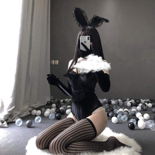 Elegant Stygian Bunny Lingerie