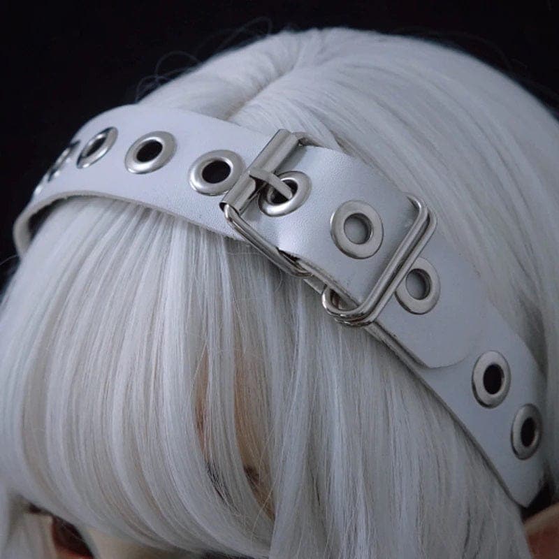 Punk White Leather Headband