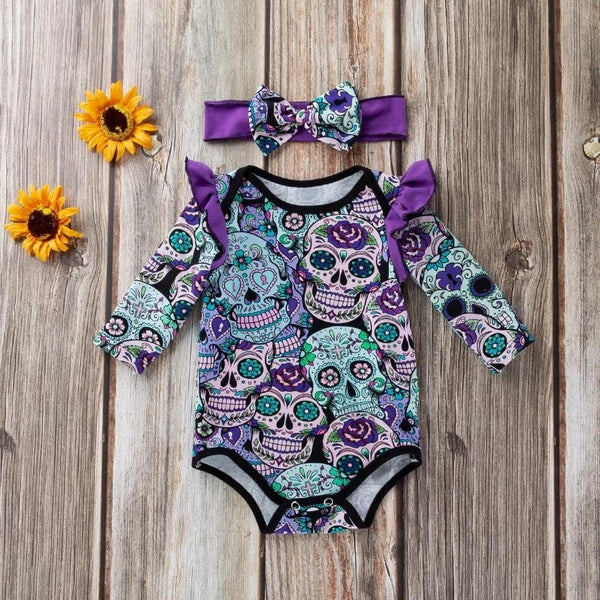 Floral Skull Baby Romper