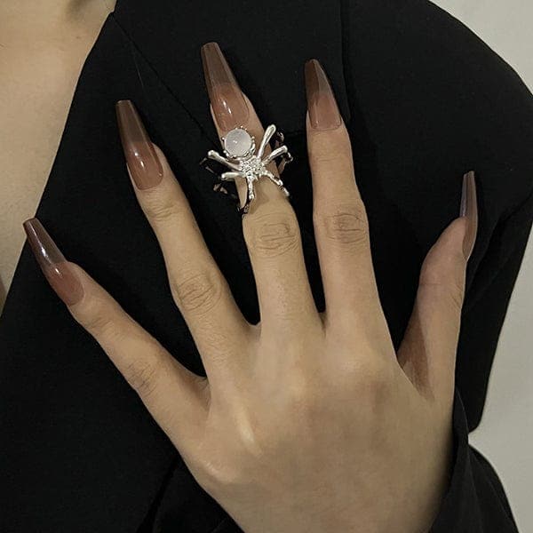 Crystal Ball Spider Ring