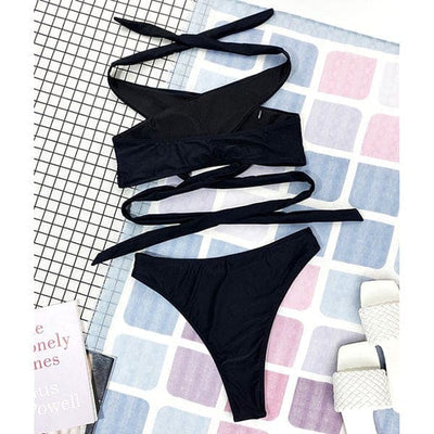 Aubree Crisscross Halter Wrap Bikini Set