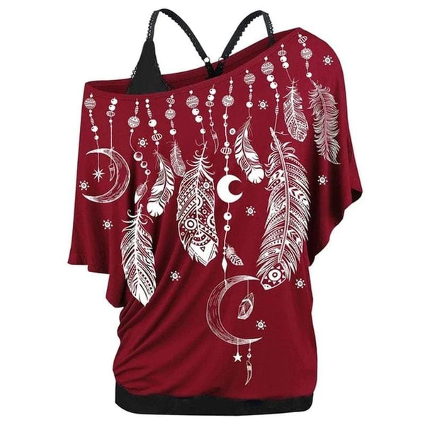 Moon Feathers Wide Shoulder Top