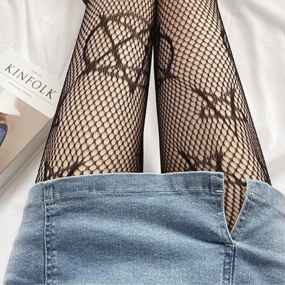 Gothic Fishnet Tights With Pentagram Motif ✚