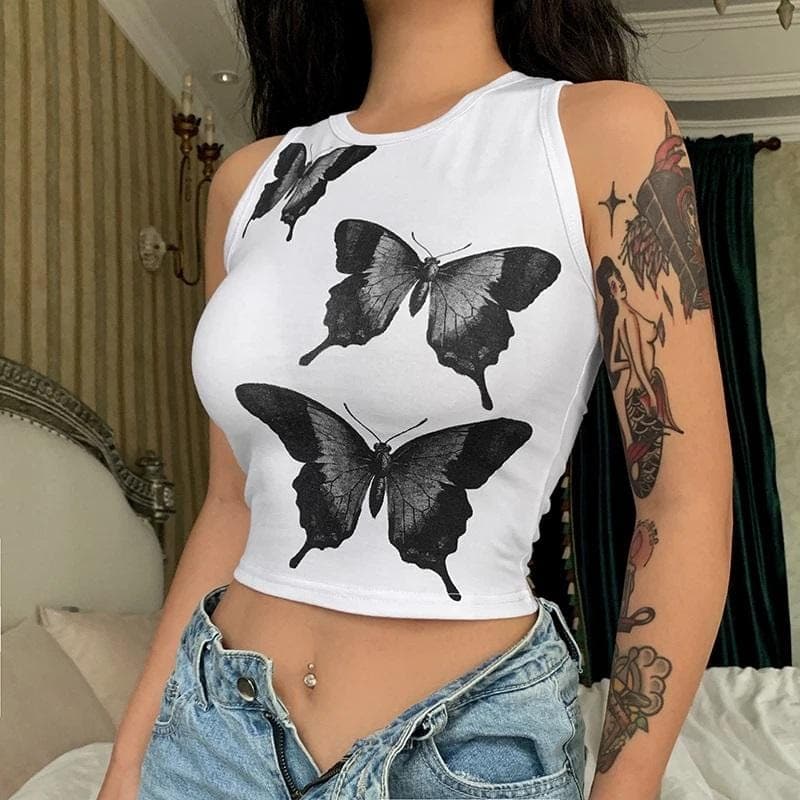 Butterfly Print Sleeveless Tank Top