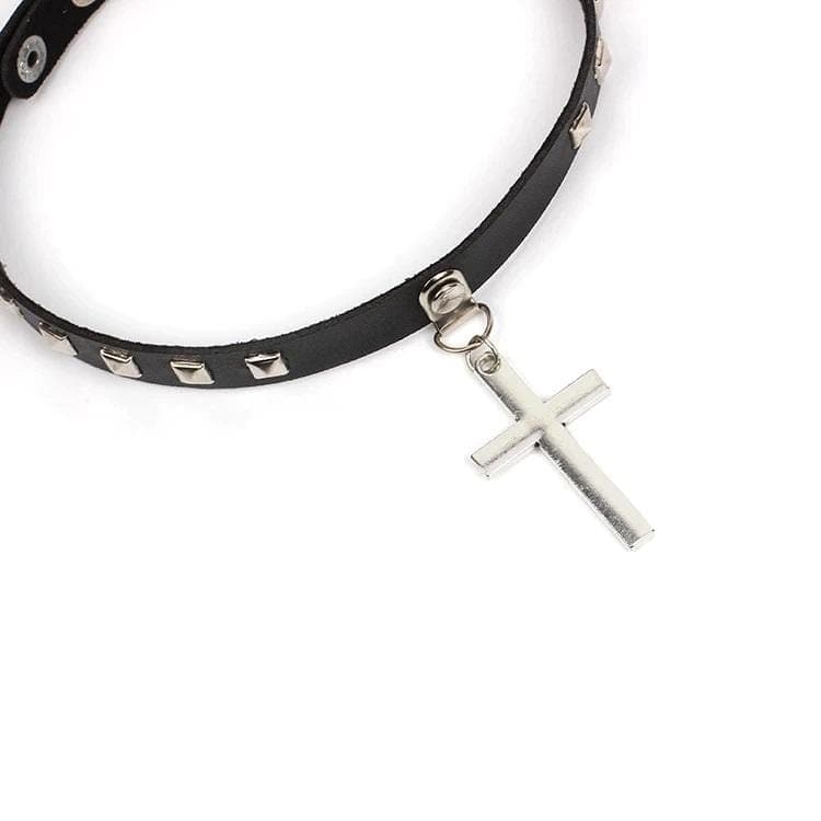 Cross Leather Choker